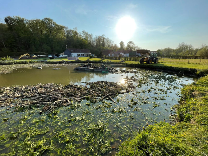 Curage d’étang : suppression de nénuphars